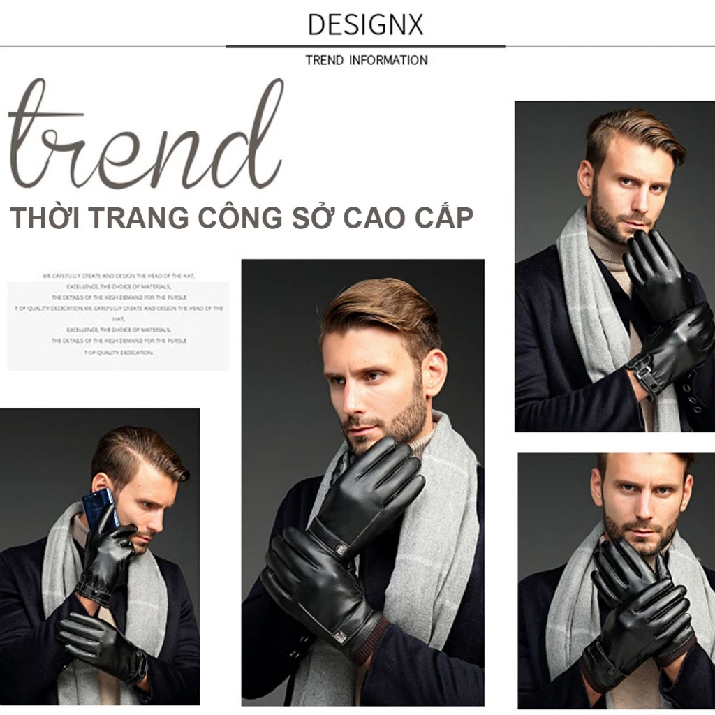 Găng tay da lót nỉ ấm áp mùa đông Cảm ứng điện thoại đường may tỉ mỉ chống nước tuyệt đối
