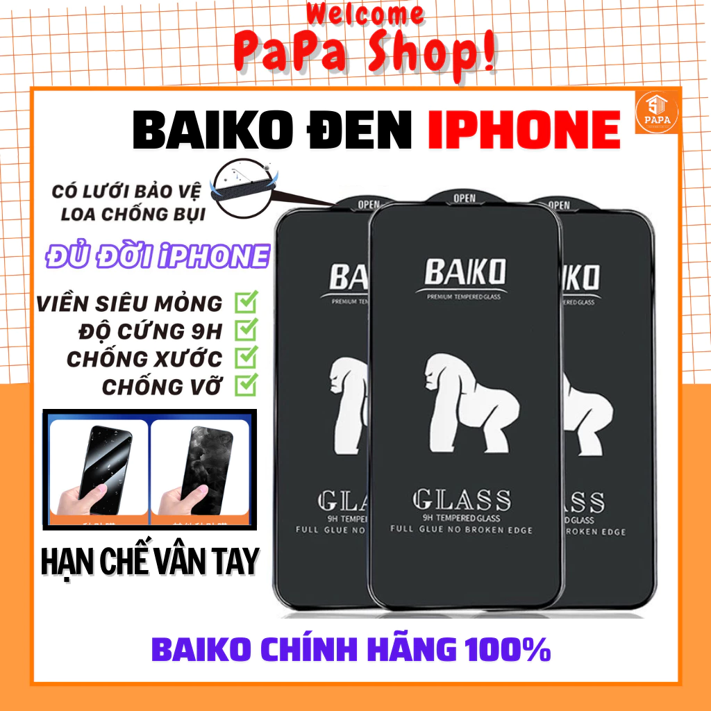 Cường lực Baiko iphone 14 Pro Max 14Plus 14Pro 13 Pro Max 12 11 Pro Xs max X XR 7 Plus 8 15 ProMax 16 17 Promax Air