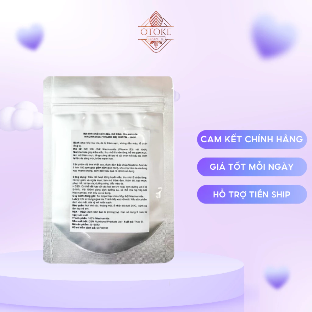 Bột niacinamide/vitamin C giúp dưỡng sáng da gói 50g - 200gr