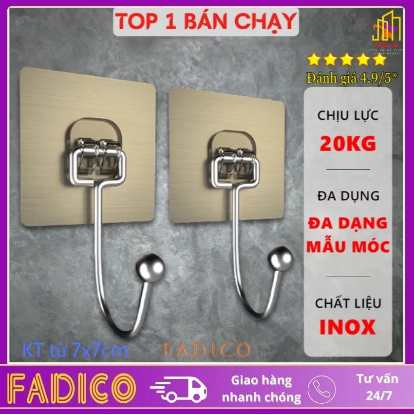 [10 cái]Móc dán tường bạc chịu lực inox 304,Móc dính tường treo đồ quần áo đồ dùng đa năng tiện lợi-fadico