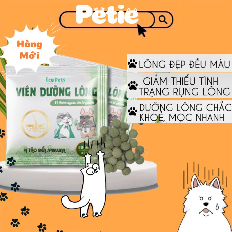 Gói 10 Viên Dưỡng Lông Và Tăng Cân Cho Chó Mèo Ecopets, Tăng Nọng Dưỡng Lông Sáng Bóng