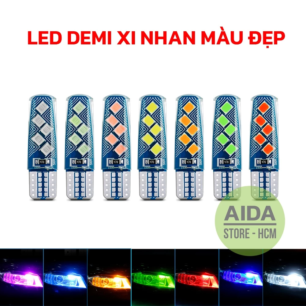 Đèn LED T10 10SMD 2835 SILICON sắc màu tươi sáng lắp demi xi nhan xe máy, ô tô DC12v