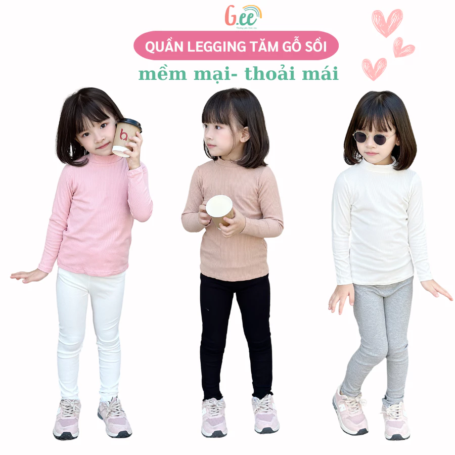 Quần legging thu đông bé gái Gee vải len tăm gỗ sồi mềm mại, tôn dáng và giữ ấm tốt size từ 9-50Kg
