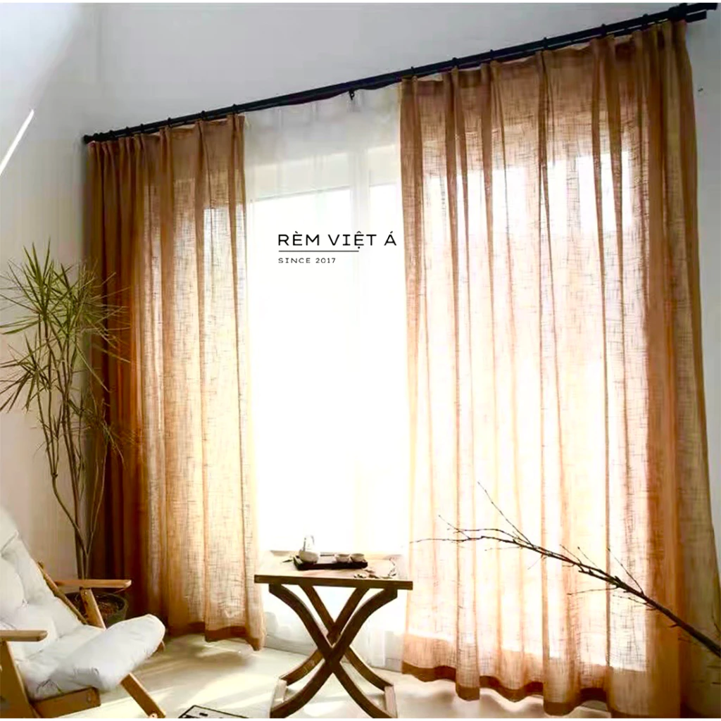 Rèm Voan Đũi  Nâu, Màu Nâu Đậm - Sợi Dệt Đũi Dày, Trang Trí Phòng Ngủ,Phòng Khách,Decor Home Stay