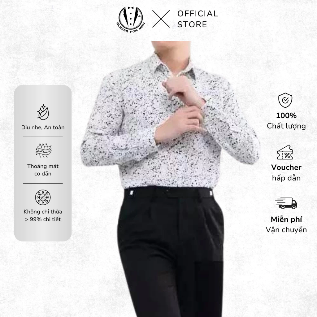 Áo Sơ Mi Lụa Nam Dài Tay Họa Tiết Chống Nhăn Dáng Slimfit Hàn Quốc Thanh Lịch SML01 - Blazer For Man