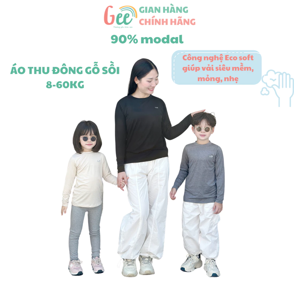 Áo thun dài tay thu đông Gee cho bé trai, bé gái size 10-60kg, vải modal mềm mịn, co giãn, thấm hút