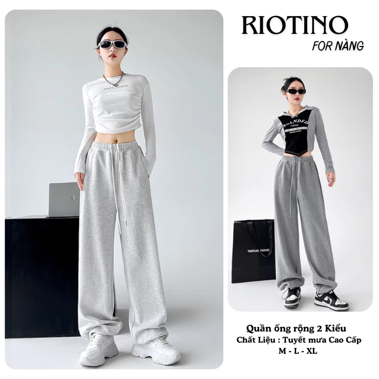 Quần ống rộng vải nỉ lì mịn mặc 2 kiểu UNISEX Brand RIOTINO form rộng suông dành cho nam nữ Q001
