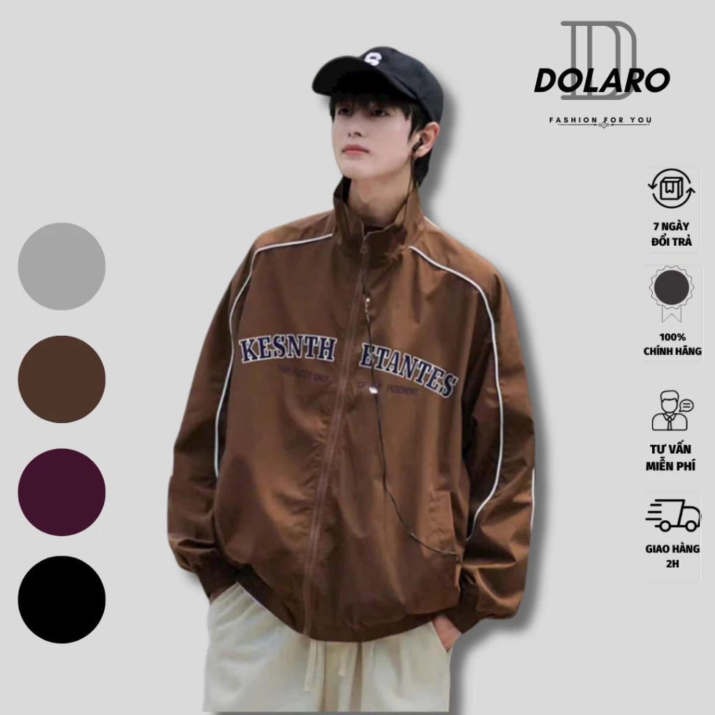 Áo Khoác Dù Phối Viền Unisex DOLARO In Chữ Phong Cách Thời Thượng, Bền Bỉ Với Thời Gian