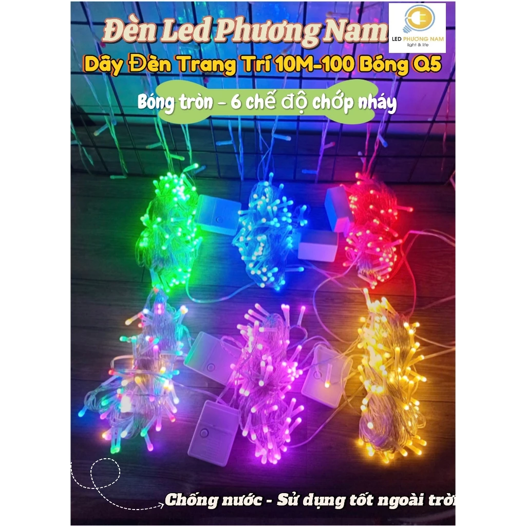 [Q5 Bóng Tròn] Dây Đèn LED CHỚP 10m - 100 bóng Đủ màu - Xanh Dương - Trắng - Vàng - Lá - Đỏ Trang trí Noel, Tết