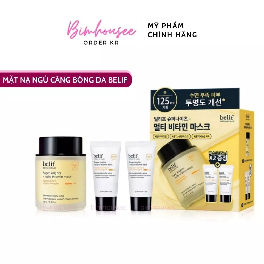 Mặt nạ ngủ Belif căng bóng dưỡng trắng 75ml tuýp cica sleeping Multi Vitamin Mask 25ml