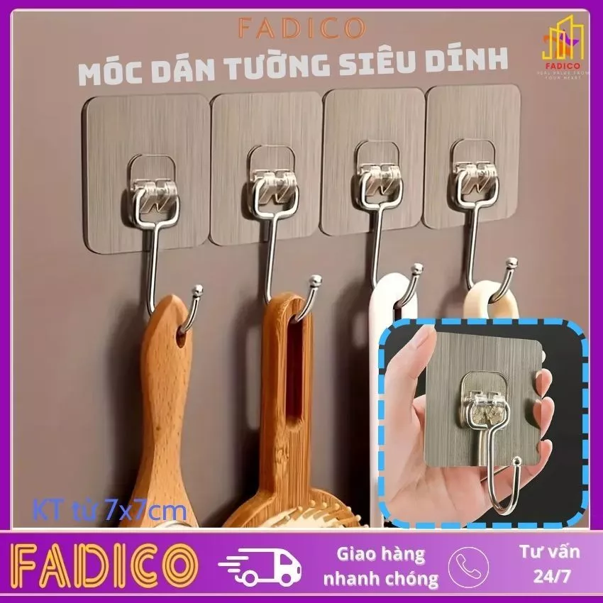 Móc dán tường bạc chịu lực inox 304,Móc dính tường treo đồ quần áo đồ dùng đa năng tiện lợi-fadico