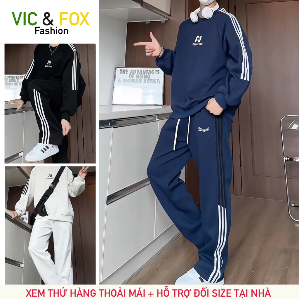 Bộ nỉ nam thu đông FOX|  Bộ thể thao nam dài tay Big Size 115kg|  Đồ bộ nam nỉ Hàn Đanh-Dày-KHÔNG XÙ