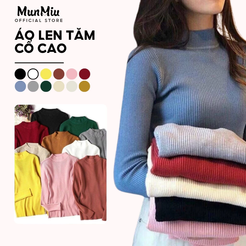 Áo Len Tăm Cổ 3 Phân MunMiu áo dài tay nữ chất len tăm thời trang Hàng Cao Cấp 344