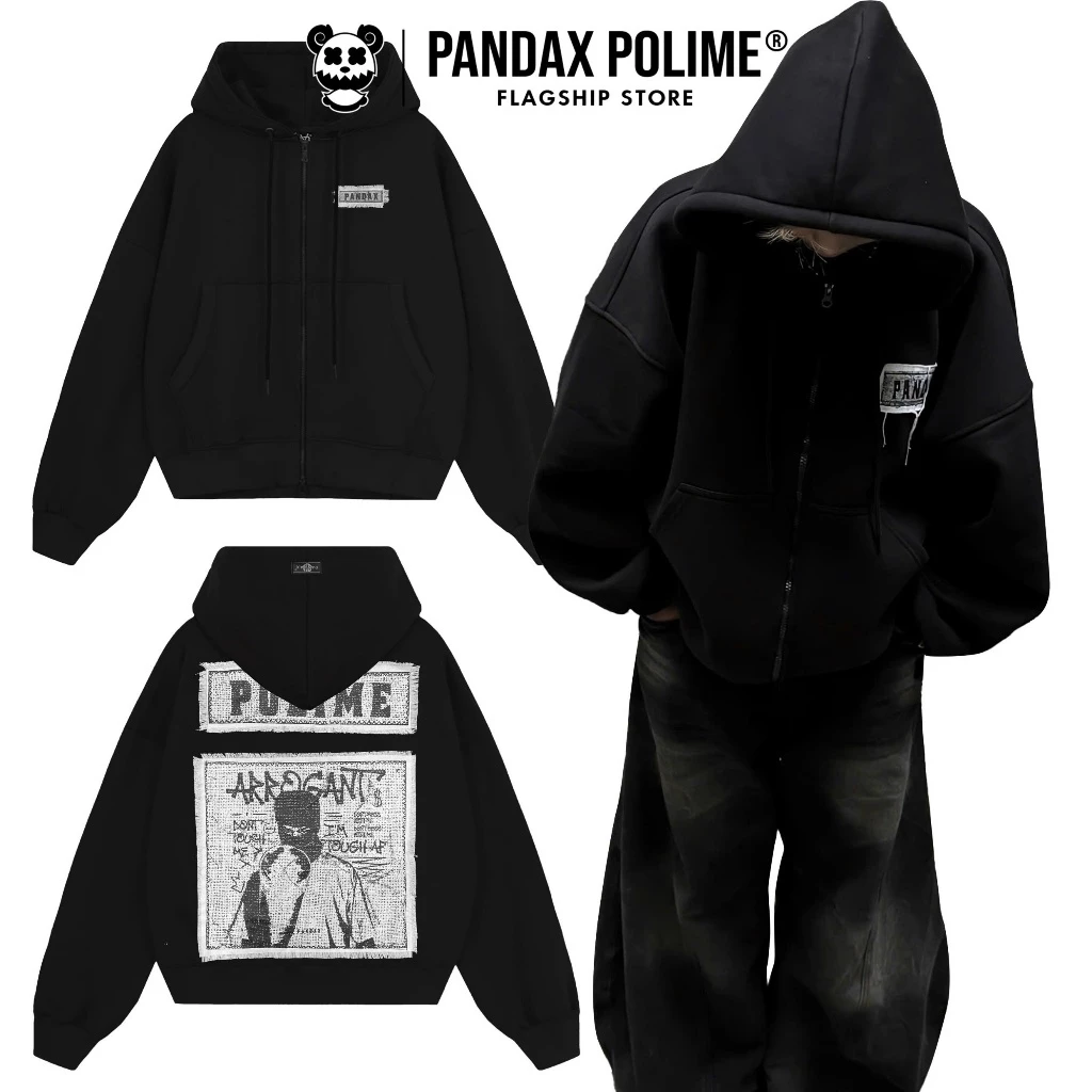 Áo khoác nỉ hai lớp Hoodie boxy zip vải 2 da khoá kéo chống nắng form rộng ngắn nam nữ unisex local brand pandax polime