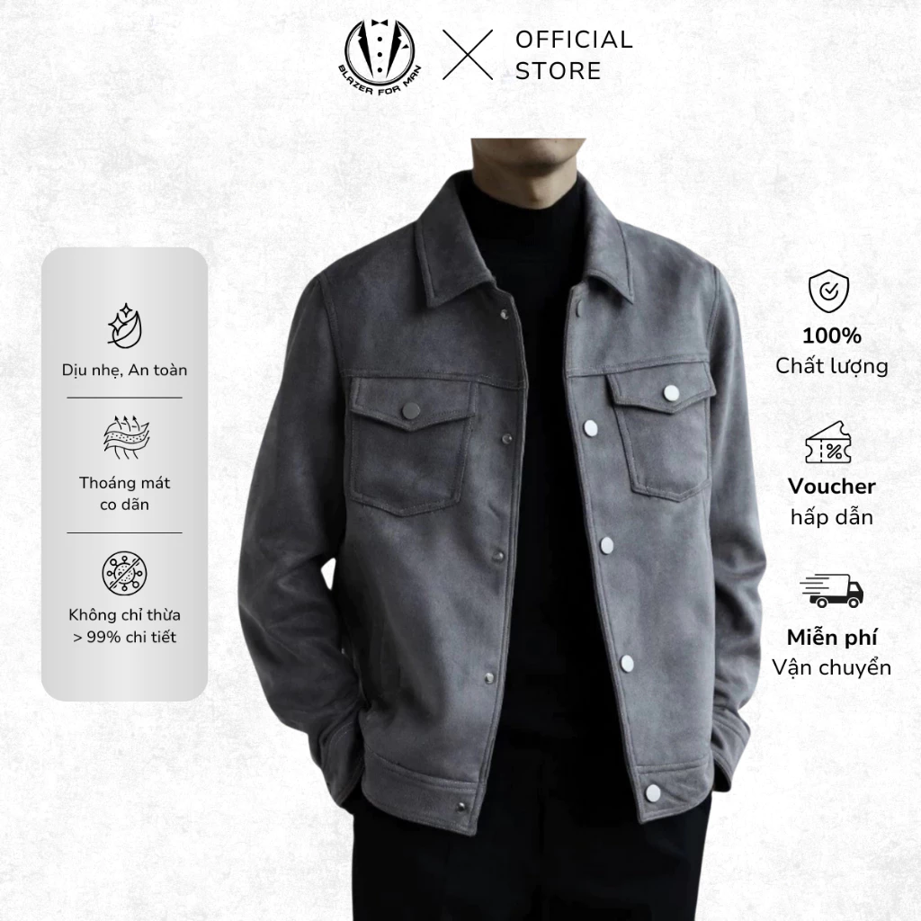 Áo Khoác Da Lộn Nam Cổ Bẻ TUTO5 Menswear Cúc Bấm Trơn Dáng Hàn Quốc Ấm Áp Lịch Lãm KN02