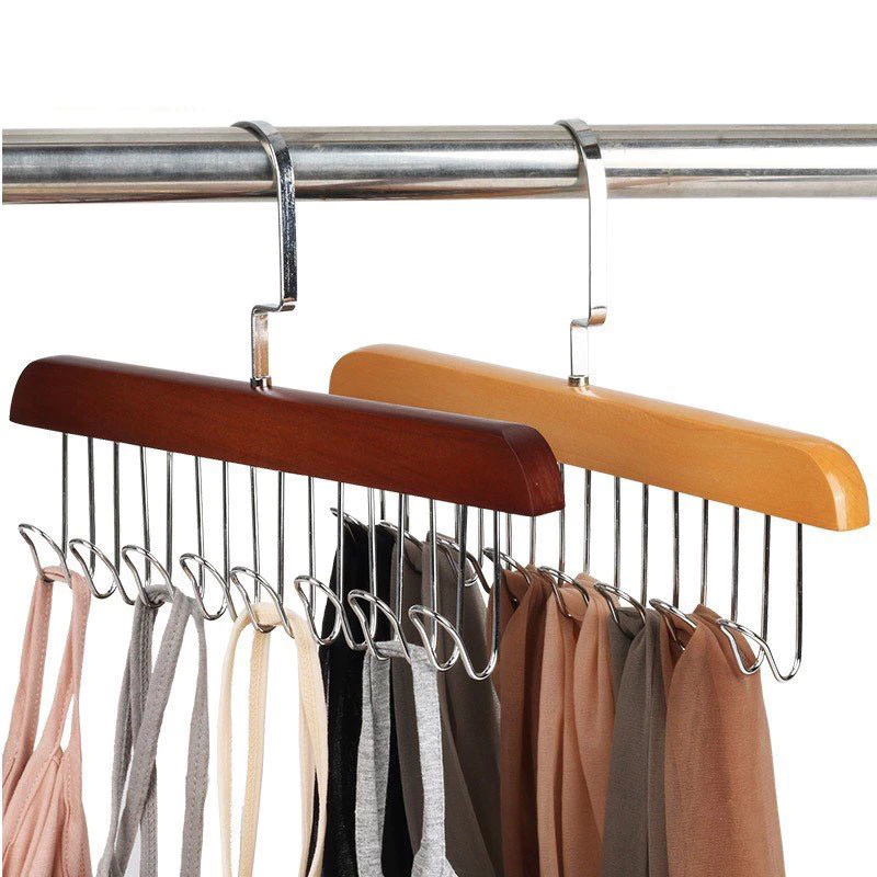 Móc Gỗ Treo Đồ Đa Năng, Móc Treo Đồ Lót, Khăn, Thắt Lưng, Cà Vạt, Áo 2 Dây Tiện Dụng Có Thể Xoay 360 Độ