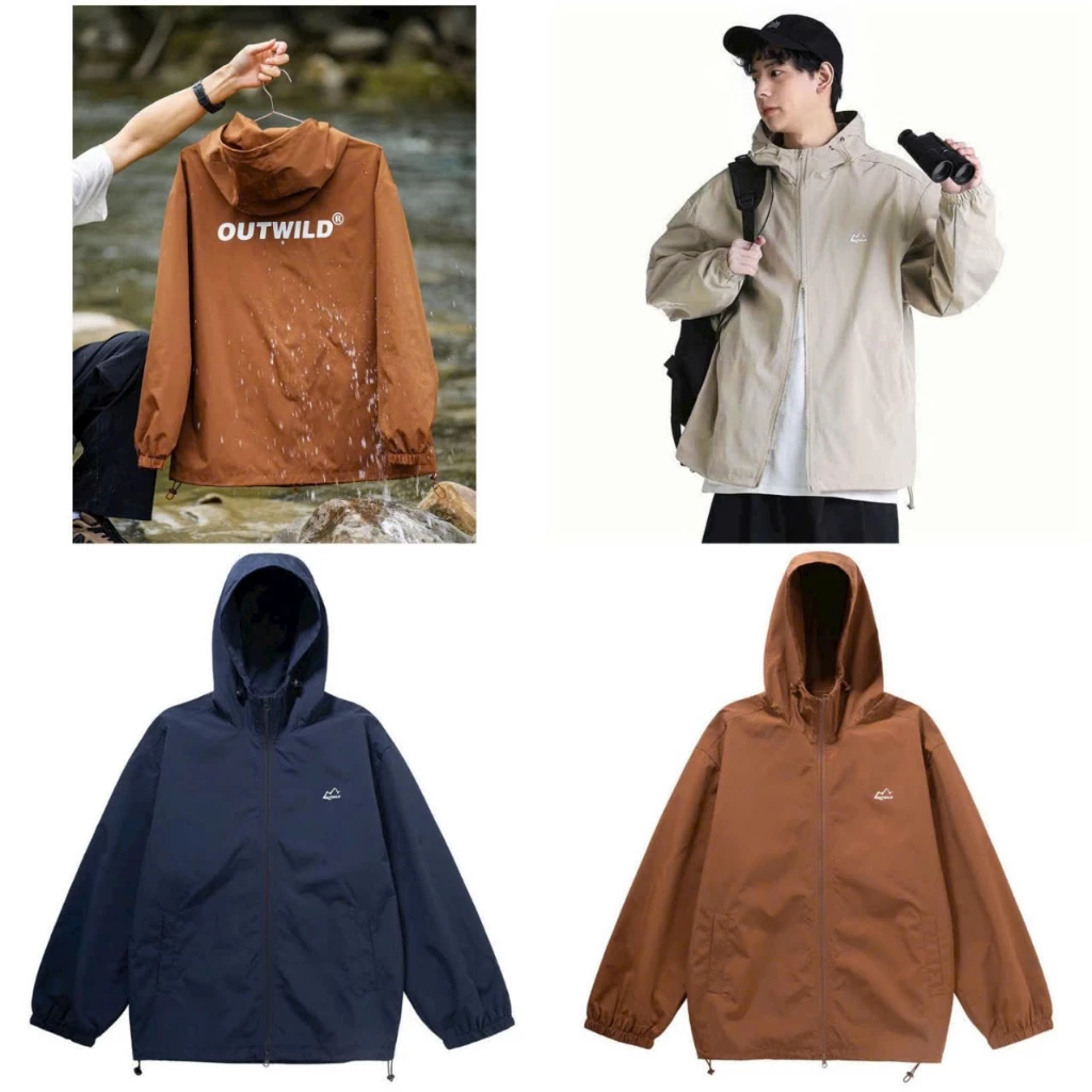 Áo Khoác Dù OUTWILD Có Túi Trong , Nón Dài Tay Form Unisex Rộng  Áo Gió Nam Nữ Kiểu Sơ Mi Zip 2 LớpTop Jackets Chống Nắn