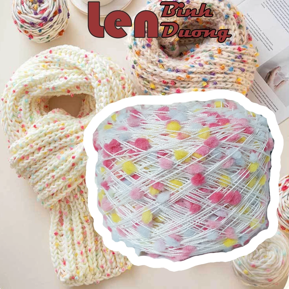 Sợi Len PomPom Chập Sợi Làm Khăn Choàng Cổ