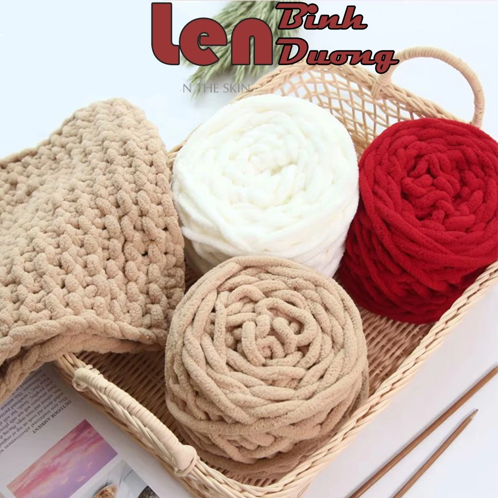 Len Nhung Đũa Sợi 7mm Mềm Mịn Làm Khăn Choàng Cổ,Nón, Thú Bông Cuộn 100g