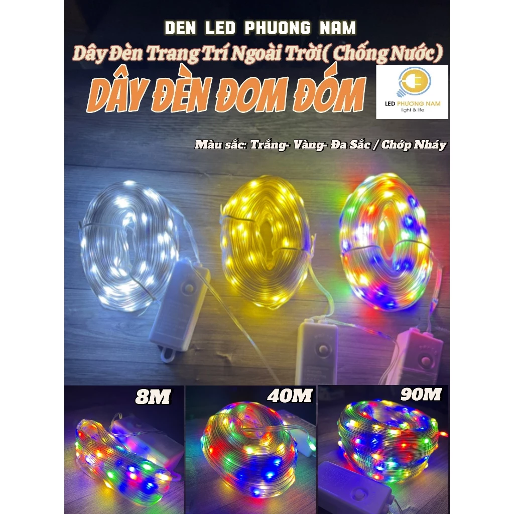 Dây Đèn Led Hạt Gạo Trang Trí Trong Nhà / Ngoài Trời, Chống Nước 8m/40m/90m