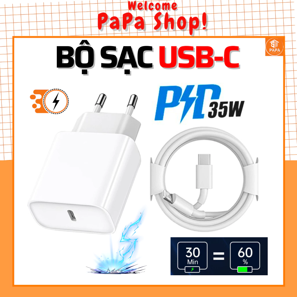 Củ dây sạc nhanh USB-C 35W cho 16 ProMax 16Pro 16 Plus 15 Pro Max 15 Pro dùng chung chân type C cho androi.