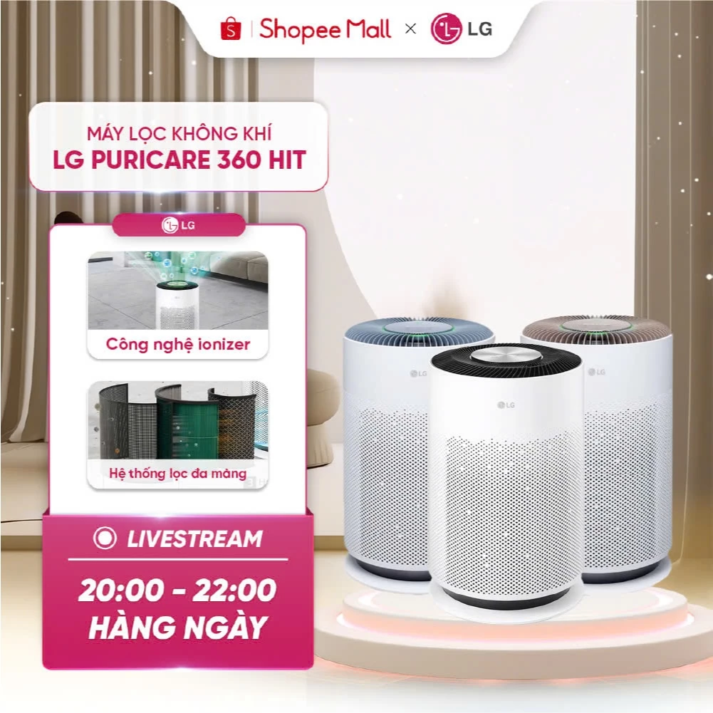 Máy lọc không khí LG Puricare 360 Hit AS60GHWG0 lọc bụi mịn, khử mùi hiệu quả, cảm biến thông minh, Bảo hành 12 Tháng