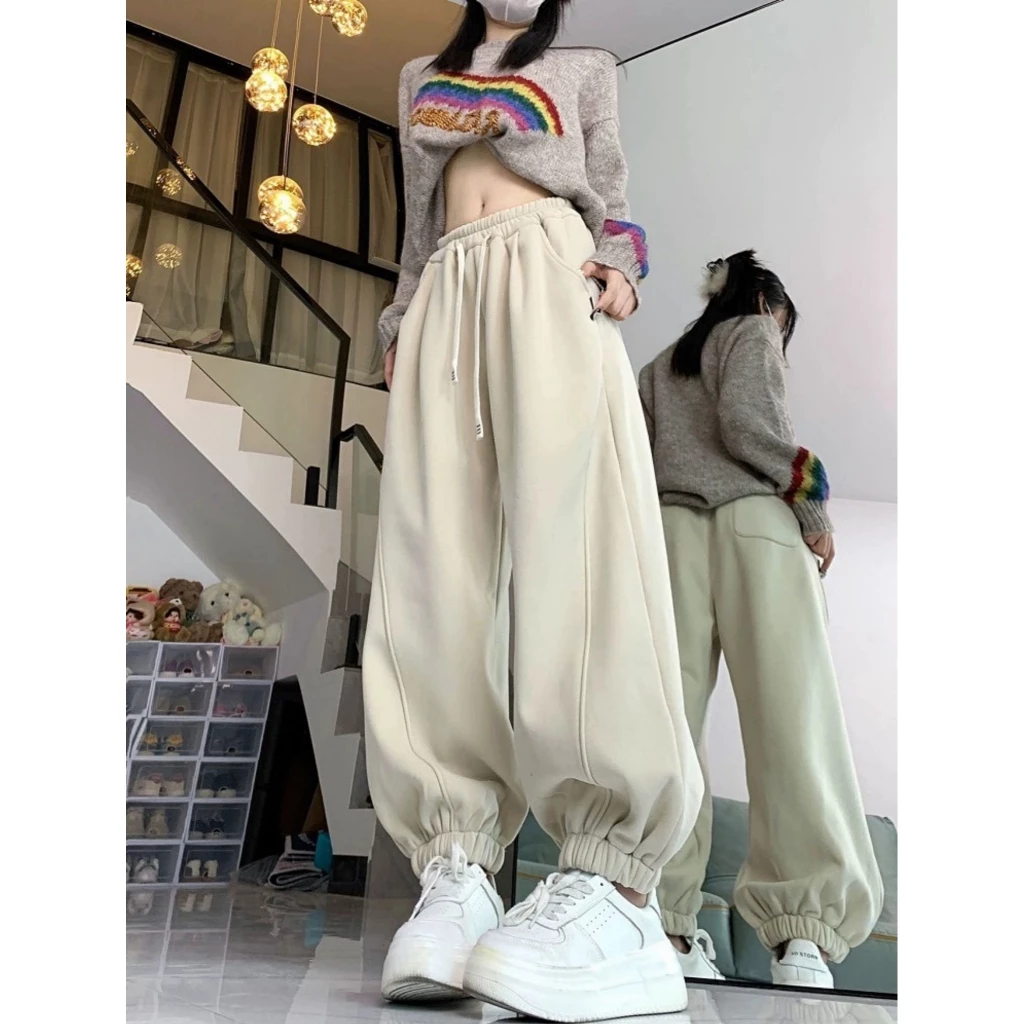 Quần Jogger Nỉ Bông Thu Đông Unisex- Quần Ống Rộng Dáng Suông bo Gấu Dày Dặn Ấm Áp- MayLinhShop
