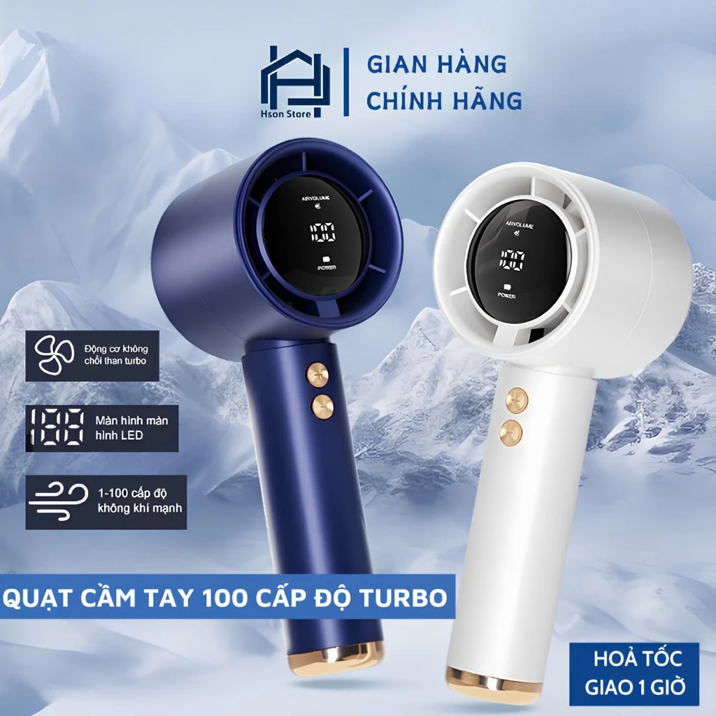 Quạt cầm tay 100 cấp độ gió, Quạt tích điện HSON
