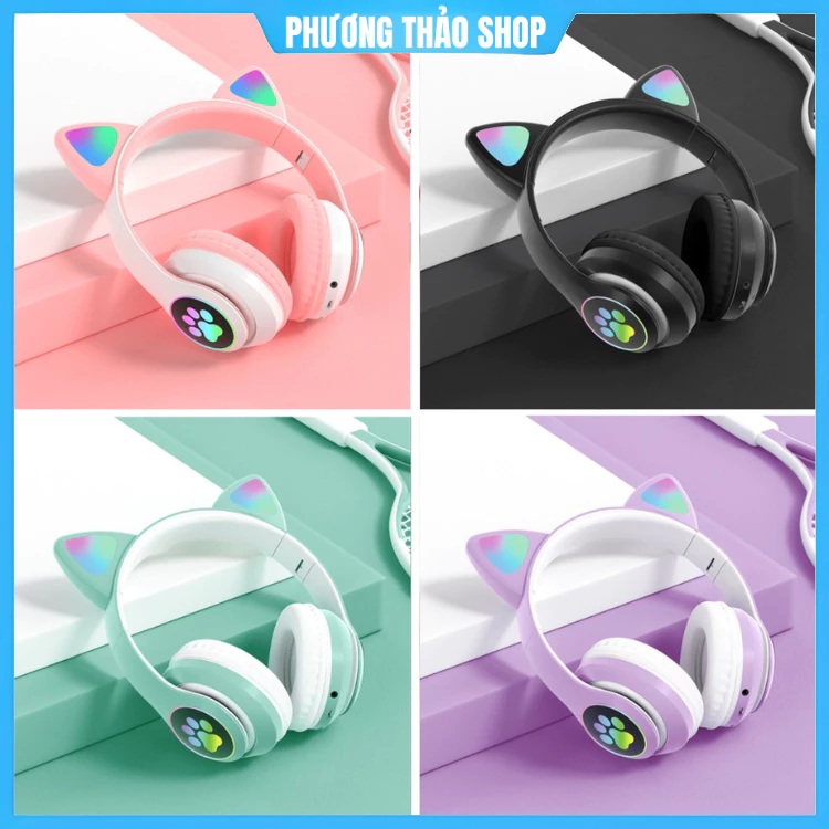 Tai Nghe Mèo Kết Nối Bluetooth Không Dây Chụp Tai 23M Headphone Tai Mèo Dễ Thương Có Mic Âm Bass Mạnh Mẽ.