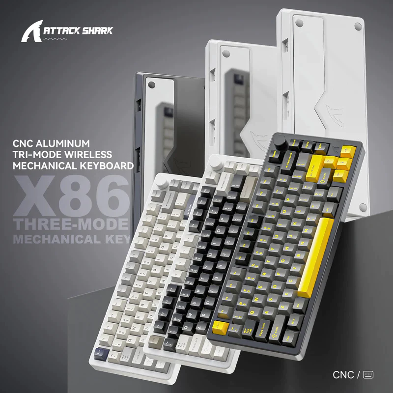 Bàn phím cơ nhôm CNC Attack Shark X86 - 3 mode kết nối- Led RGB- Hotsawp 5pin - Có núm
