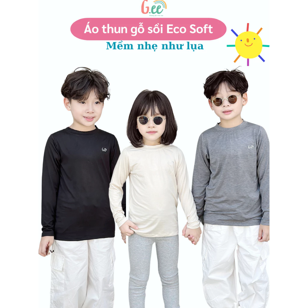 Áo thun dài tay bé trai bé gái vải gỗ sồi ECO SOFT mềm nhẹ như lụa, mặc êm giữ nhiệt tốt size từ 6 đến 65kg