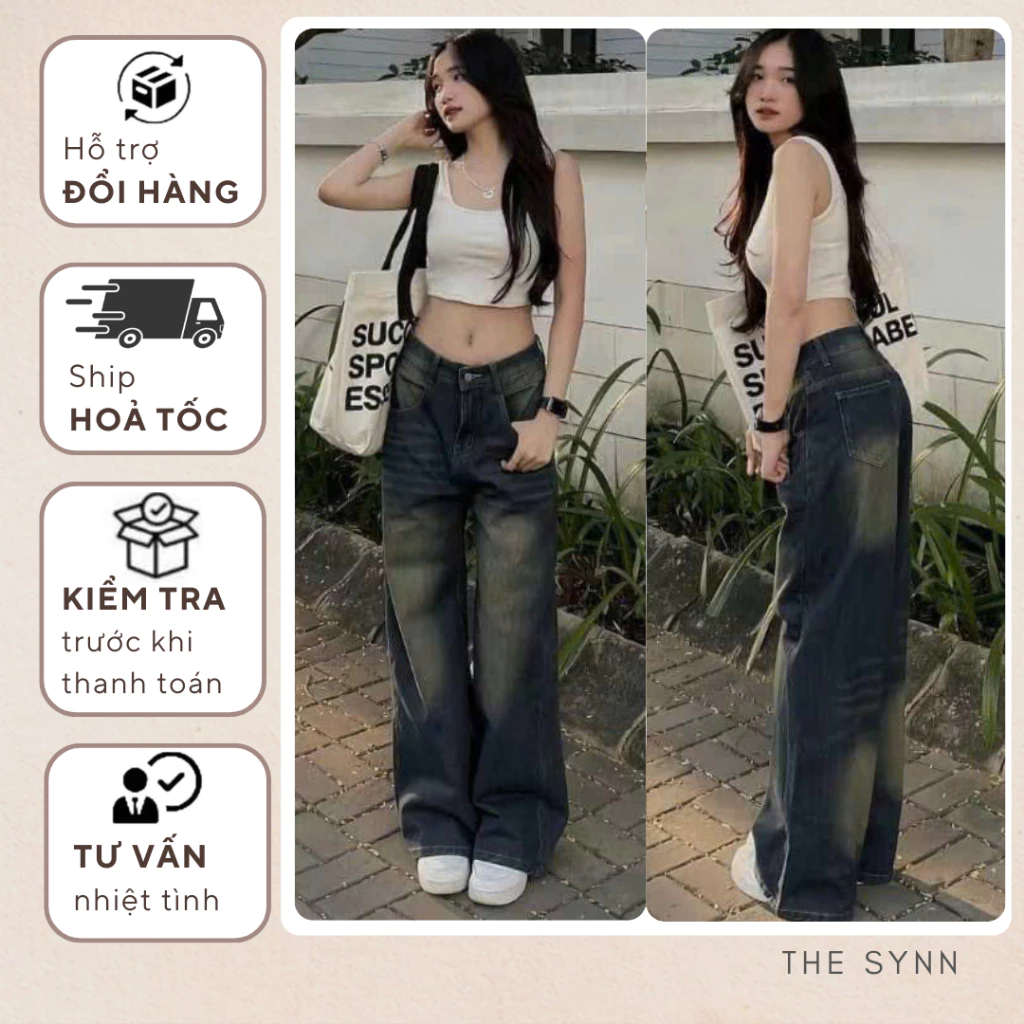 Quần Jeans Ống Suông Rộng Wash Cạp Cao Ống Rộng Tôn Dáng Form Unisex QJ32