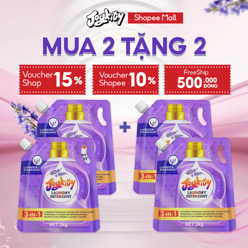 [COMBO 2] Nước Giặt Joykity Hương Lavender Dịu Nhẹ An Toàn Cho Da / Hỗ Trợ Làm Sạch Vết Bẩn Ưu Việt / Lưu Hương 48 Tiếng