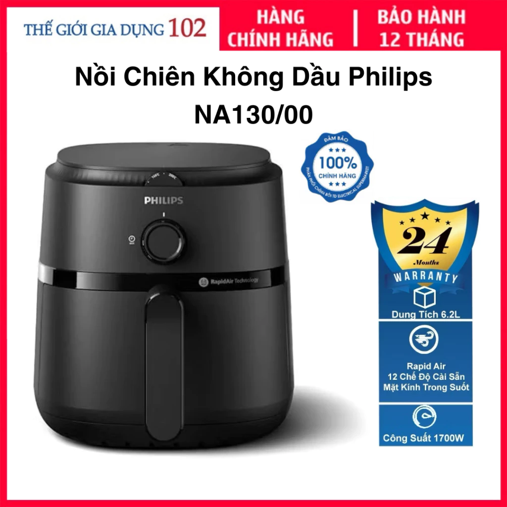 Nồi Chiên Không Dầu Philips, Dung Tích 4.2-6.2l, Hàng Chính Hãng Phân Phối - Bảo Hành 24 Tháng.