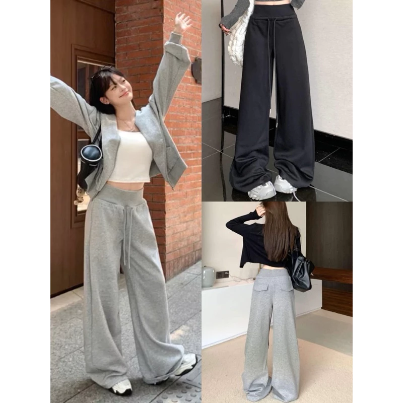 Quần Nỉ Nữ Ống Rộng Cạp Chun Bản To Cạp Cao Hách Dáng Nỉ Dày Dặn Quần Nỉ Suông Ống Rộng Trơn Túi Nắp Phong Cách Hàn Quốc