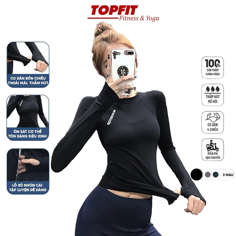 Áo tập gym yoga dài tay nữ ôm dáng vải dệt kim cao cấp thông thoáng co dãn 4 chiều thấm hút mồ hôi AODAI02