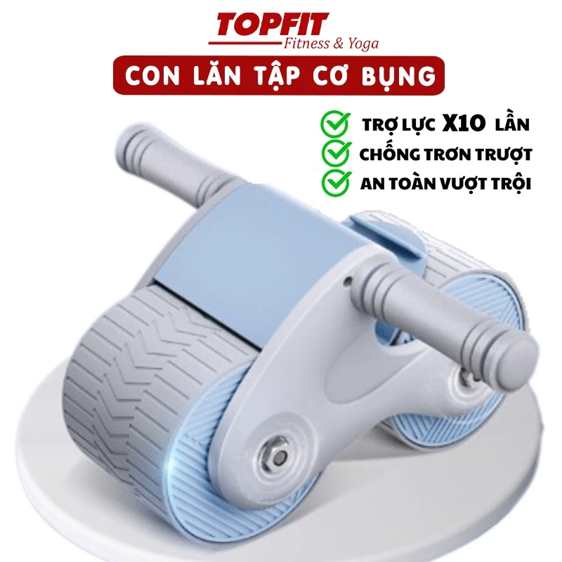 Con Lăn Trợ Lực Tập Bụng Thế Hệ Mới 2 Bánh Cao Cấp Có Phanh Lò Xo TỰ ĐỘNG KÉO VỀ Topbody -CLANT01