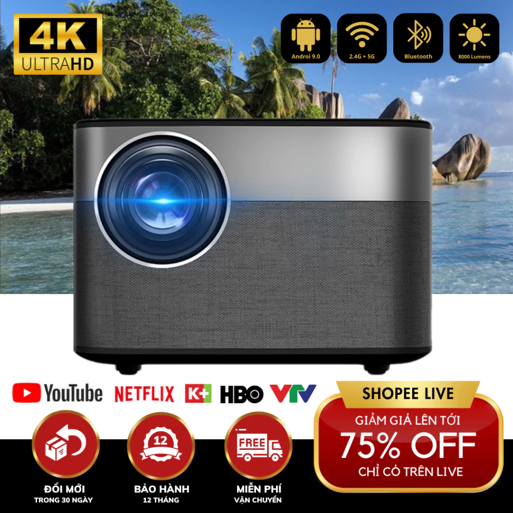 Máy Chiếu Mini KAW KP980 Kết Nối Điện Thoại Âm Thanh Rạp Chiếu Phim, Chất lượng 4K, độ sáng cao, hình ảnh sắc nét