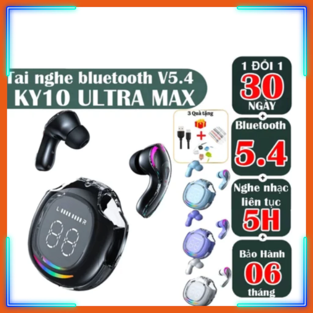 Tai nghe Ky10 tai nghe bluetooth màn hình kỹ thuật số có đèn led tích hợp kết nối bluetooth V5.3