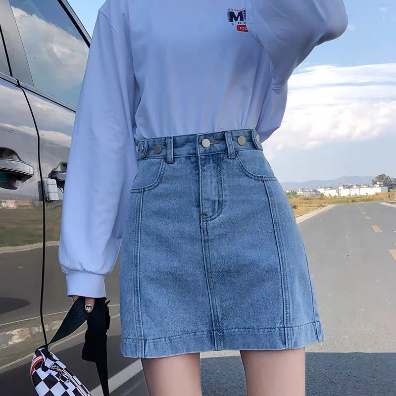 Quần Váy Jean Nữ Lưng Có Khoen Tăng Đơ, Co Dãn Mạnh, Màu Đen Tuyền, Có Quần Bảo Hộ BigSize 4302