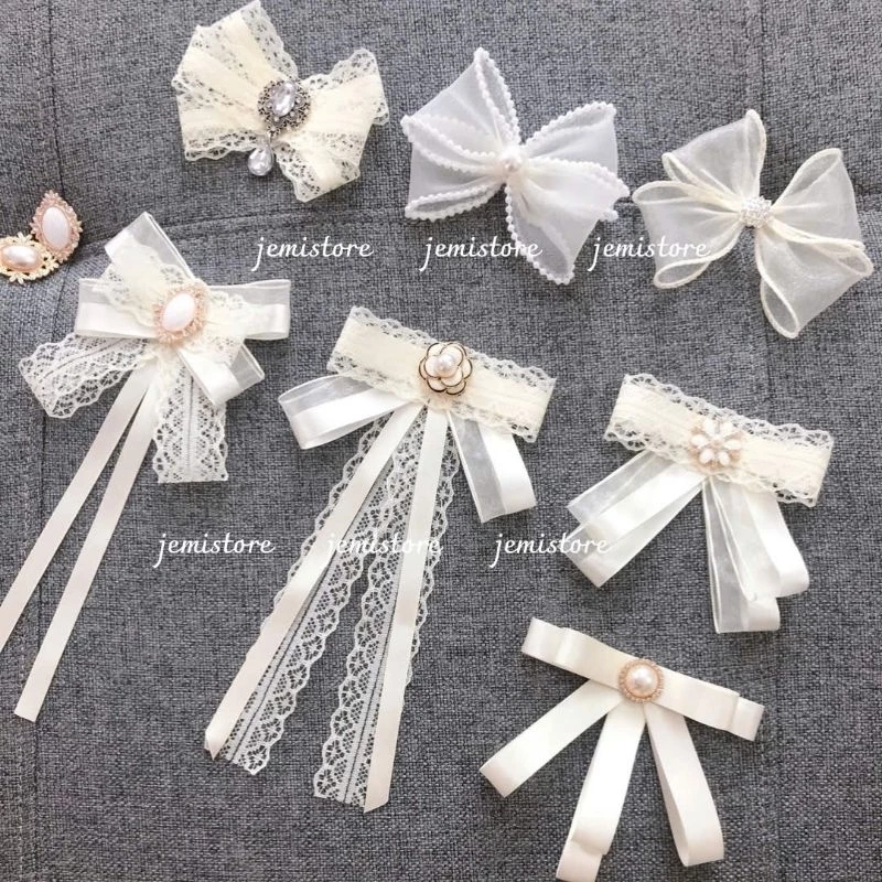 Nơ cài áo váy nữ, Tag cài áo sơ mi màu trắng kem (nhiều mẫu)