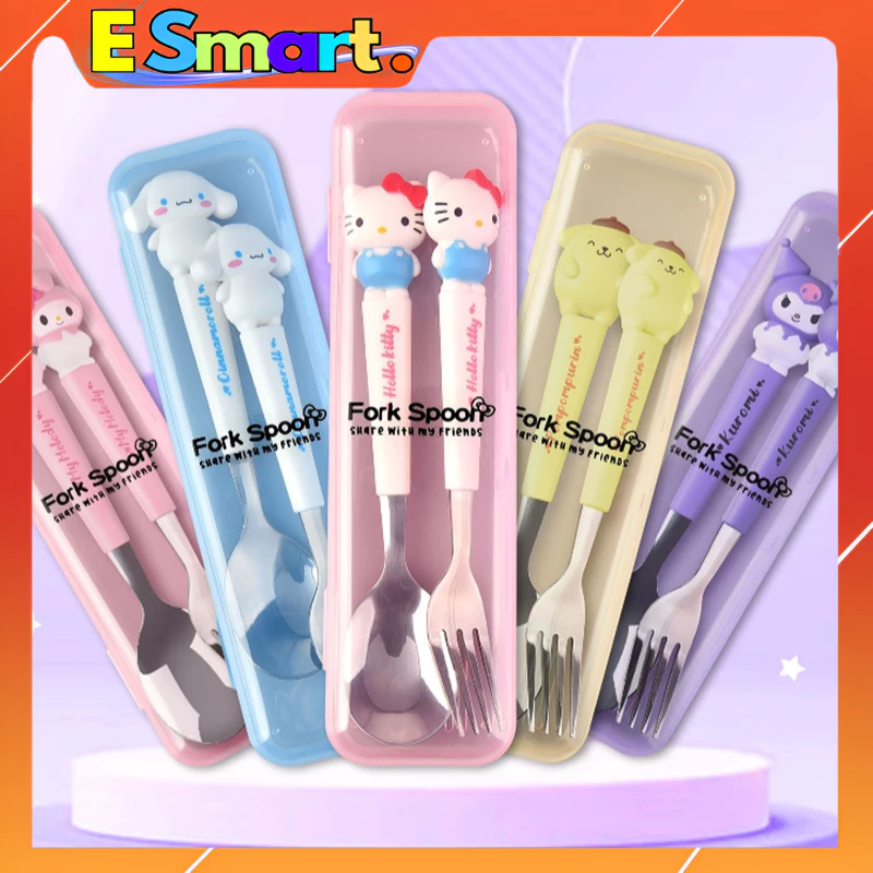 Set Thìa Dĩa Inox Hoạ Tiết Kuromi, Melody, Cún Vàng, Cún Trắng Đáng yêu Có Hộp Bảo Quản Tiện Lợi Dễ Dàng Mang Theo