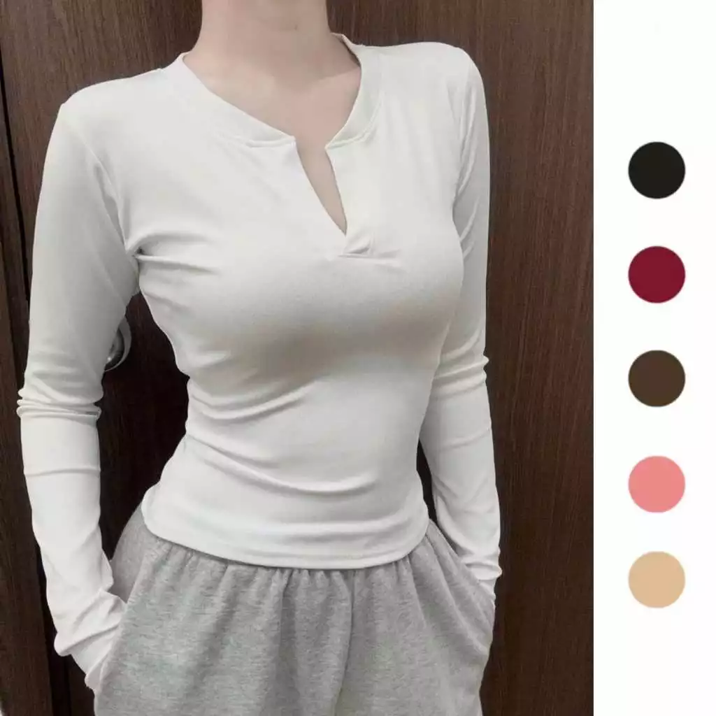 Áo Thun Dài Tay Cổ V form ôm tôn dáng nữ chất thun COTTON bozip mềm mịn m661