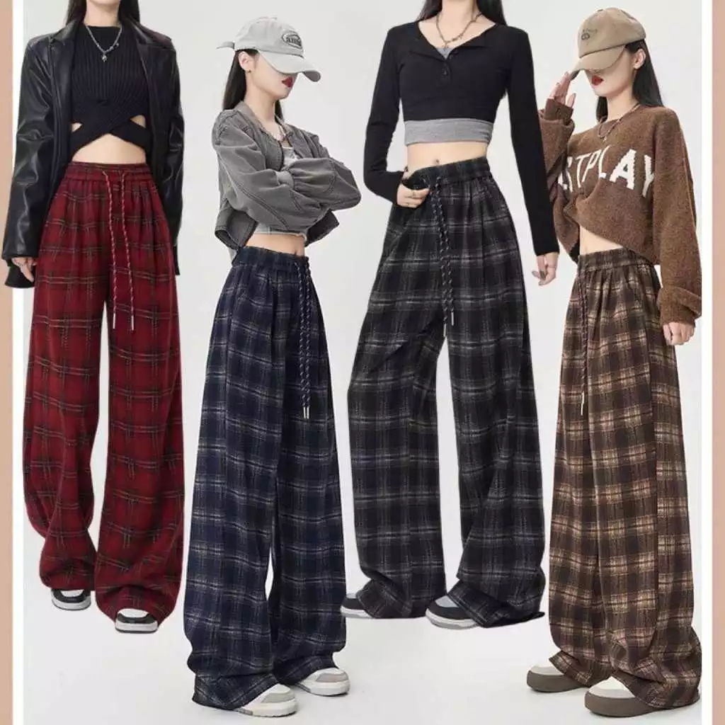 [HÀNG XỊN] Quần Ống Rộng Nữ Chất Dạ Đẹp siêu Mềm Mịn,Co Giãn ,Kẻ Caro m051