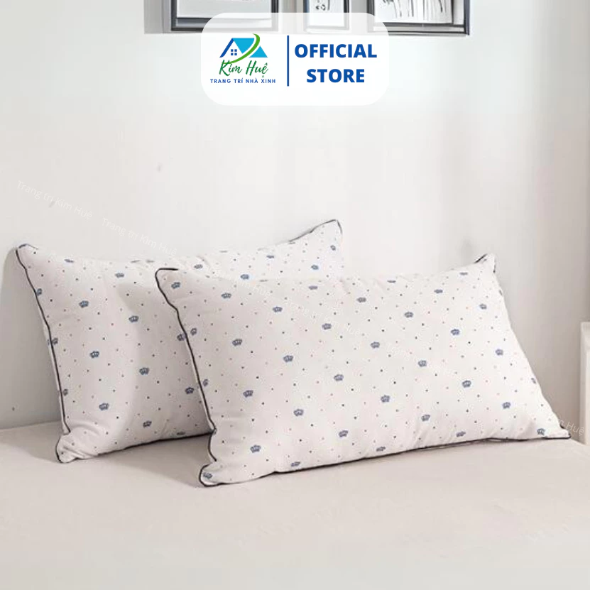 Combo 2 ruột gối ngủ (45x65cm) in họa tiết vương miện, bông tinh khiết kháng khuẩn - Kim Huệ