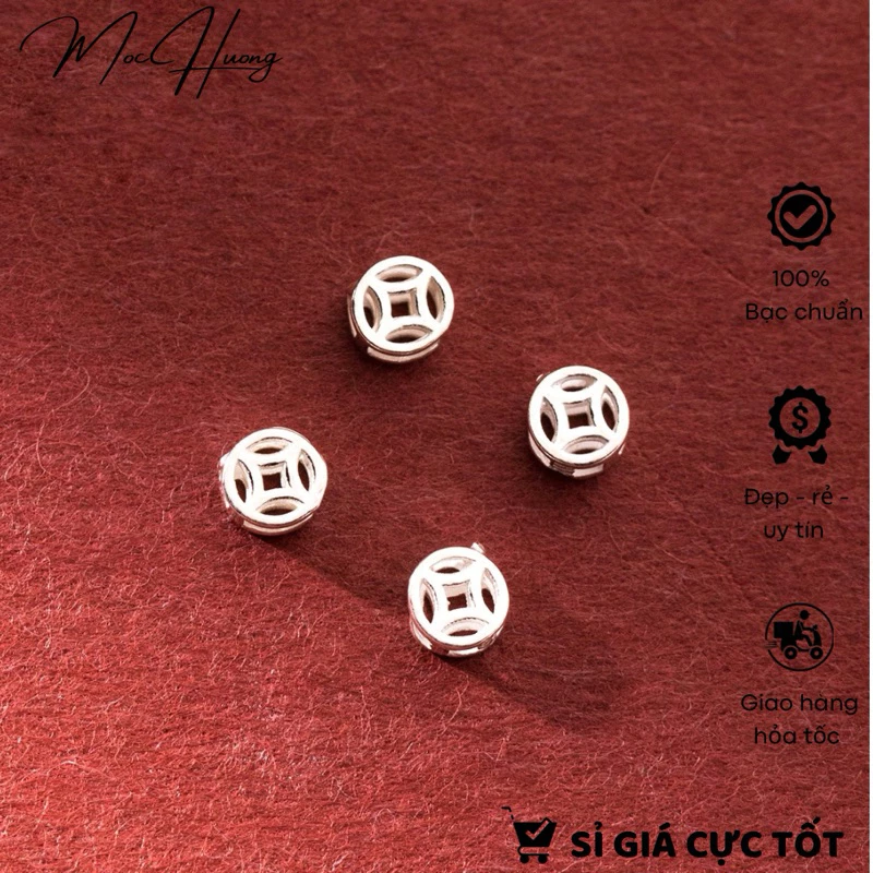 [S925] Charm bạc xỏ ngang kim tiền cỡ nhỏ 4mm - TH1017 MOC HUONG JEWELRY