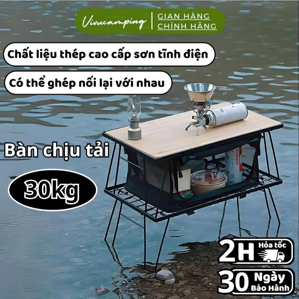 Bàn Gấp Camping Khung Sắt Cao Cấp Mặt Gỗ Rời, Bàn Gâp Gọn Dùng Cho Cắm Trại, Dã Ngoại CaFe, Đi Phượt