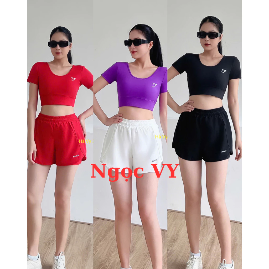 Bộ Quần Đùi Rút dây bên trong áo cọc tay 2 dây đan sau lưng  Tập Gym Nữ, Yoga Aerobic Chạy Bộ Nữ