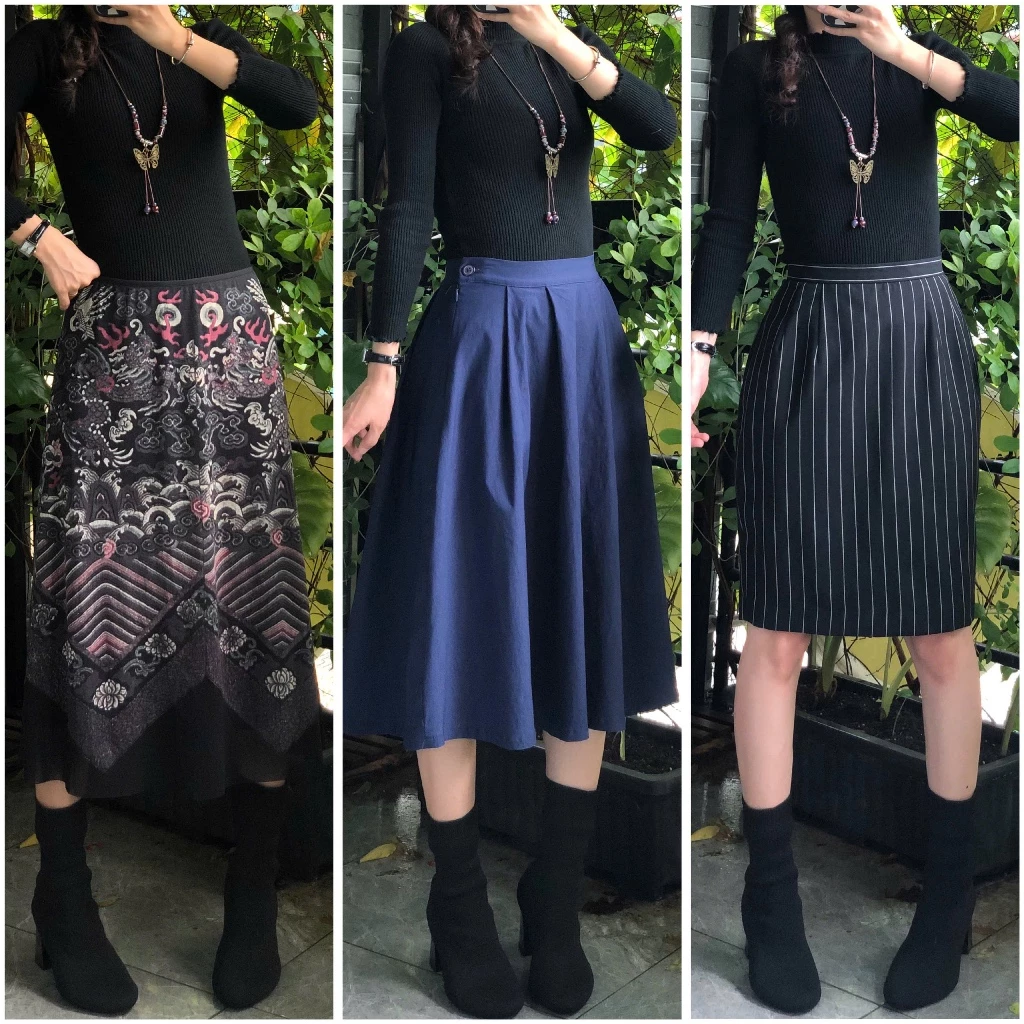 [01-039] CHÂN VÁY DÁNG DÀI VINTAGE, chân váy len, voan hoa nhí, ghép vải, phối ren, nhung, retro style