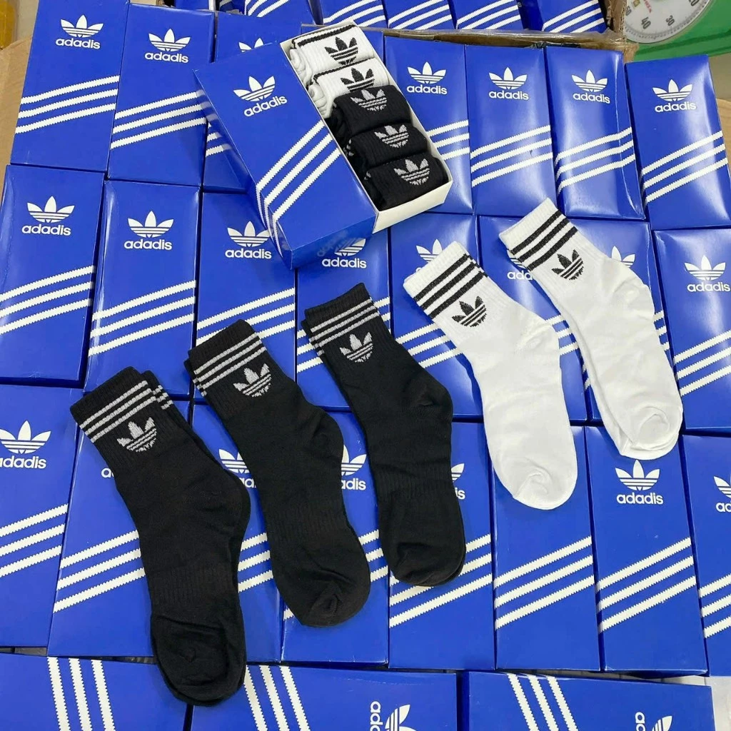 Set 5 đôi tất trộn màu cổ cao kẻ 3 vạch fullbox